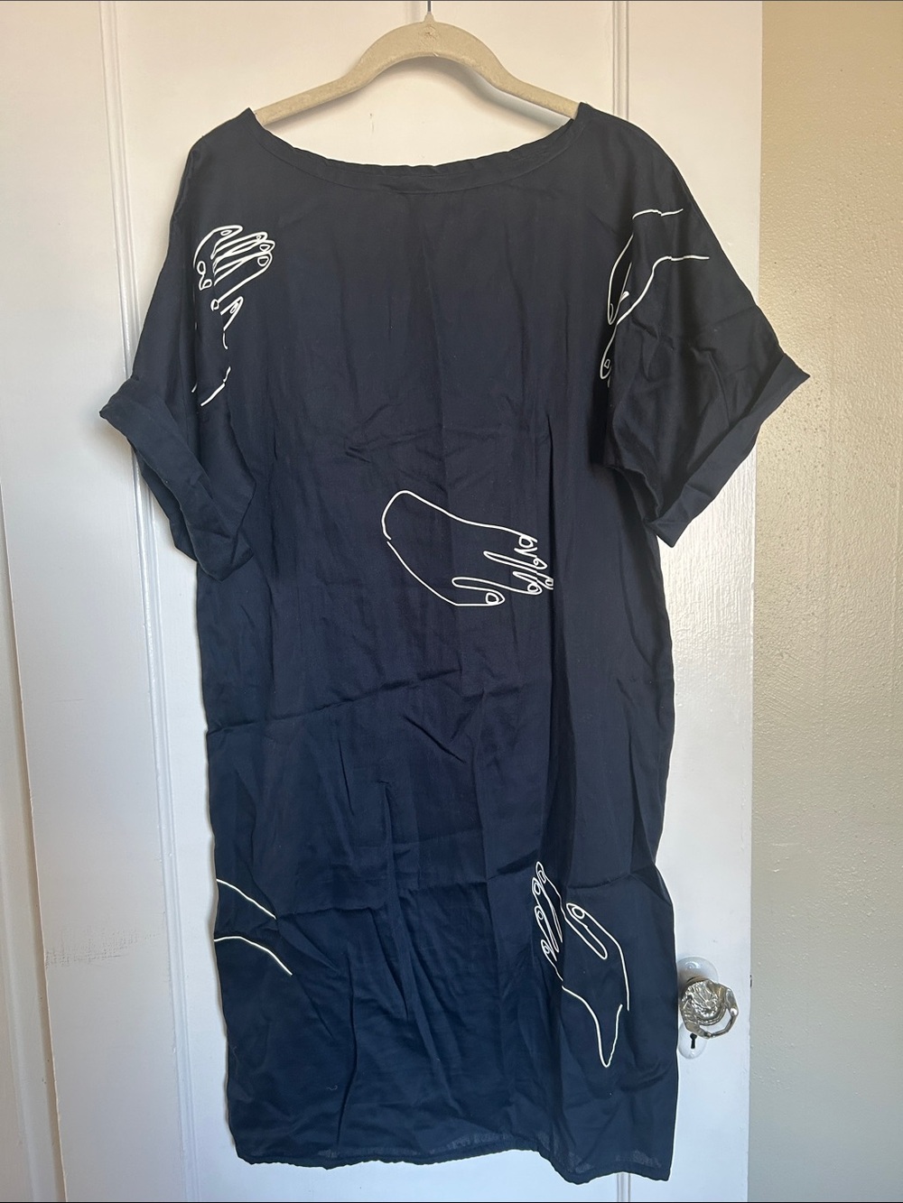 Millie & Lou Navy T-shirt Dress with Hand Print